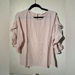 Blush textured muslin linen cotton flutter ruffle sleeve blouse bohemian top